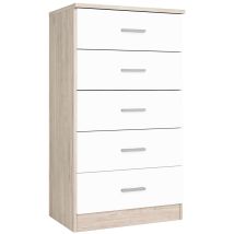 Vmo Home - Sinfonier Couple 5 Cajones Cajonera Dormitorio Sahara Blanco Mate 50x90x33cm