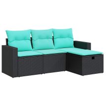 Vidaxl 4 Piece Garden Sofa Set With Cushions Black Poly Rattan