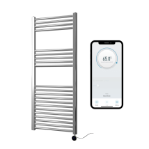 Manissa - Chrome Electric Smart Wifi Controlled Heated Towel Rail 500mm W X 1200mm H Straight 7 Day Programmable Timer App Compatibility