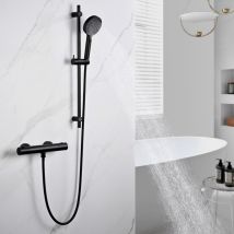 Columna De Ducha Termostática Mezclador De Ducha Negro Con 3 Chorros Ducha De Mano Y Barra De Ducha Conjunto De Ducha Moderno - Detbom