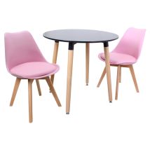 Ensemble De Salle À Manger Rond Halo Lorenzo - Une Table À Manger En Bois Noir Et Un Ensemble De 2 Chaises De Salle À Manger En Polypropylène Rose - 
