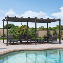 Pergola Metall Garten Pavillon Pergola 3.65 X 6 M Wasserdicht Stabil Winterfest, Gartenpavillon Mit Sonnenschutz Überdachung, Grau - Purple Leaf