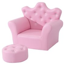 Homcom - 2 Pcs Kids Sofa And Ottoman Child Size Armchair For Girls Age 3-7 Pink