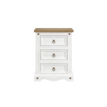 Core Products - 3 Drawers Bedside Cabinet Solid - Pine/particle Board - 53 X 38 X 68.5 Cm - White Wax/antique Waxed Pine