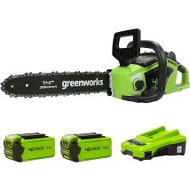 Greenworks Gd40cs15k2x Motosega A Batteria Con Motore Brushless, Lunghezza Barra 14 Pollice (35cm), Velocità Catena 12m/s, 3,5kg, Auto-lubrificante, 2