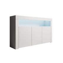 Sideboard Modern Mit Led Küchenschrank Kommode Wohnzimmerschrank 3 Türen Aufbewarungsschrank Buffet Esszimmer 155x91x37cm Modell Aker Weiss Matt