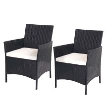 Hegele - Lote De 2 Sillones De Jardín De Poly Ratán Halden, Sillón De Mimbre, Antracita, Cojines Crema