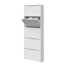 Scarpiera, Armadio Portascarpe A 5 Ante A Ribalta, Scarpiera Alta Da Ingresso, Scarpiera Moderna, Cm 70x17h180, Bianco Lucido