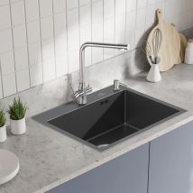 Auralum - Fregadero Cocina De Acero Inoxidable 55x45cm, Fregadero Cuadrado 1 Seno Con 300ml Dispensador De Jabón, Set De Desagüe Y Sifón, Sobre 