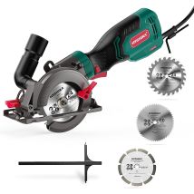 Hychika - Circular Saw 750w 3500rpm Mini Circular Saw With 3 Blades(115 & 125mm), Scale Ruler, Cutting Depth 48mm(90°), 32mm(45°)