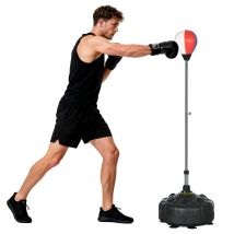 Punching Ball Sur Pied - Sportnow - Réglable En Hauteur 147 -165 Cm - Base Lesté Avec 12 Ventouses - Aicer Pe - Noir
