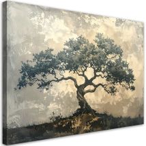 Quadro Su Tela, Albero Grunge Natura Beige Grigio, 45x30