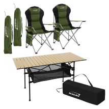 Hauki Set Di Mobili Da Campeggio 3 Pezzi Con Tavolo Pieghevole Beige E 2 Sedie Kaki Per 2 Persone Con Borsa Da Trasporto Struttura In Alluminio Con 2x