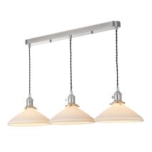 Dar Hadano Suspension Hadano À 3 Barres Lumineuses, Finition Chrome Antique Et Céramique, Abat-jour Peu Profond