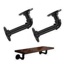 Qersta - 2pcs Industrial Pipe Shelf Brackets For Shelving, Black Metal Pipe Floating Shelf Bracket In L-shaped Rustic Farmhouse Vintage Style Heavy 