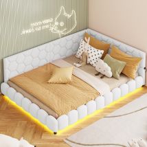 Canapé-lit Rembourré 140x200, Lit Double, Laine D'Agneau, Avec Éclairage Led Et Port Usb, Sommier À Lattes, Sans Matelas, Convient Pour Le Salon, Le 