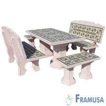 Conjunto de comedor de hormigón rectangular para jardín – Mesa 189 cm – 4 bancos – Ideal para exteriores