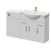 Alexander James Gloss White 1350mm 3 Door Vanity Unit Toilet Suite - 1350mm - Brushed Brass 96mm Knurled Bar Handlewithout James Toilet Pan