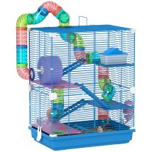 Pawhut 5 Tier Hamster Cage Carrier Habitat W/ Exercise Wheels Dark Blue