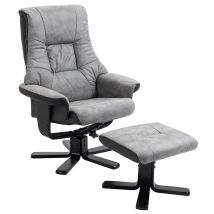 Homcom - Recliner Armchair Footstool Duo Vintage Wood Base Home Micro Fiber Grey