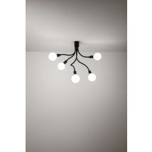 Plafonnier 6680 En Caoutchouc Noir, Design Moderne Avec 5 Lumières E27, Diamètre 39 Cm Et Hauteur 81 Cm Pour Éclairage D'Intérieur Par Perenz