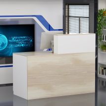 Fufu&Gaga – Comptoir d'accueil MDF blanc et bois – 110 x 140 x 60 cm – 4 compartiments, 1 tiroir – Caisson