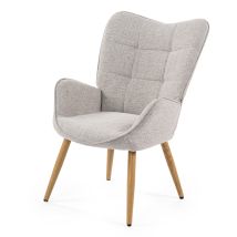 Meubles Cosy Sessel Mit Grauer Stoffpolsterung, Metallrahmen Der Rückenlehne, Sitzfläche Aus Sperrholz Und Beinen Aus Naturholz Im Skandinavischen 