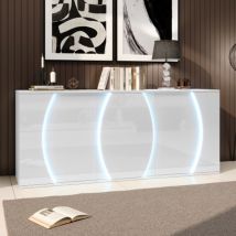 Sideboard Mit 3 Türen, Stauraummöbel Mit Led-türen, Weiß, Aus Spanplatten, 150x40x70 Cm
