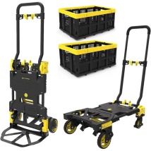 Chariot De Transport Manuel Pliable 137 Kg – Poignée Extensible Jusqu'à 70 Cm – Roues Pivotantes À 360° Avec Frein – Pour Déménagements Et Événements