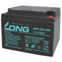 Long – Blei-Akku 12V 26Ah – AGM-Technologie – Max. Entladestrom 390A – Wartungsfrei – Robustes ABS-Gehäuse
