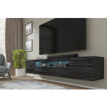 Bim Furniture - Tv-schrank Aura Schwarz Sahara 200x37x42 Cm, Hängend Oder Stehen,universal Fernsehschrank, Lowboard Mit Stauraum, Kabelöffnung, 