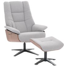 Neuwertig] Mca Relaxsessel + Hocker Hhg-242, Fernsehsessel Liegesessel, Bouclé Stoff Holz Grau