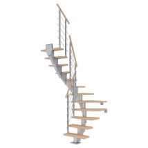 Dolle Mittelholmtreppe Frankfurt 1/2 Gewendelt Eiche Weiß, Geölt 65 Cm Breit Für Gh 222 – 258 Cm Uk Metall Perlgrau Mit Geländer