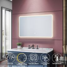 Sirhona Specchio Da Bagno Antiappannamento Con Illuminazione A Led Interruttore Tattile E Visualizza Ora E Temperatura Specchi Da Parete Cosmetici A 