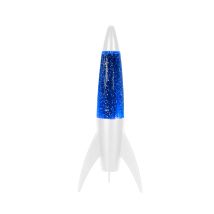 Lampara Glitter Forma De Cohete Con Base Blanca Y Luz Azul