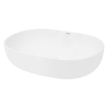 Ecd Germany Lavabo De Baño Ø 600 X 420 Mm Lavadero De Encimera Material Cerámico Cuenco Blanco Fregadero De Aseo Cascada Estilo Moderno Y Elegante 