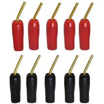 Kzq Pack Of 10 Gold Plated 2mm Speaker Cable Adapters, Black And Red