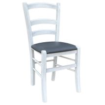 Silla Venecia Blanca Envejecida De Madera Con Asiento Tapizado En Color Antracita