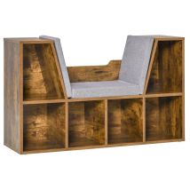 Bibliothèque Banc 2 En 1 Avec Coussins De Siège, Étagère Cube 6 Compartiments Ouverts, 102 X 30 X 61 Cm, Brun Rustique