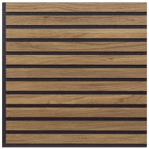 Set Di Dieci Pannelli Decorativi Murali, Fonoassorbenti A Listelli Lineari In Legno, Noce Asia, 55x55 P1,1 Cm - Hoogapanel