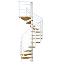 Dolle Spindeltreppe Oslo Ø140cm Mit 273-299cm Geschosshöhe 12 Stufen 1 Podest Buche Lackiert Geländer Weiß, Mitlaufende Kunststoffstäbe