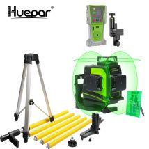 Huepar Gf360g Green 3 X 360° Laser Level With Lr8rg Receiver And Lp36 3.7 M Telescopic Pole
