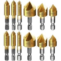 Fraise À Chanfreiner Metal 12 Pcs Queue Hexagonale Poinon De Centrage Automatique Forets À Chanfreiner, 6mm 8mm 9mm 12mm 16mm 19mm