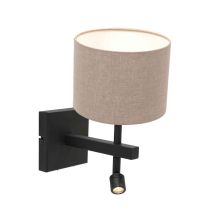 Lampada da parete Stang marrone in metallo nero con paralume in lino – 1W lettura – 40W E27 – 2900K – 100 lumen