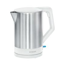 BOMANN Wasserkocher WKS 3002 CB 1,5L Edelstahl Weiß – kabellos – verriegelbarer Deckel – elegantes Design