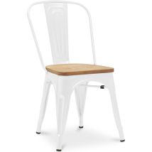 Sedia Da Pranzo - Design Industriale - Acciaio E Legno - Nuova Edizione - Stylix Bianco