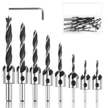 Wood Drill Bit With Countersink, 8 Pieces, Hss Steel Tapered Wood Countersink, High Speed Wood Drill Bit With Hex Key, Reamer, Chamfering Tool, 3, 4, 