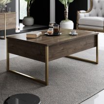 Table Basse Rectangulaire En Noyer De Luxe 90x60 - Cadre Doré