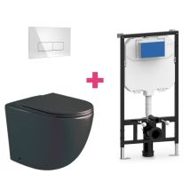 Hänge-wc Genova Komplett-set Schwarz Mit Rechteckiger Chromfarbender Drückerplatte