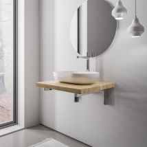 Bernstein - Piano Lavabo In Rovere Massello 60x52x7cm (lxpxa) + Staffe Di Montaggio Cromate - Purewood 60 Centimetri, Cromo